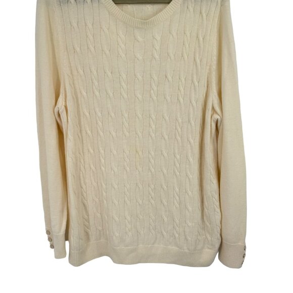 Talbots Womans size 2X plus ivory Cable Knit Sweater wool blend crew neck - Picture 5 of 10